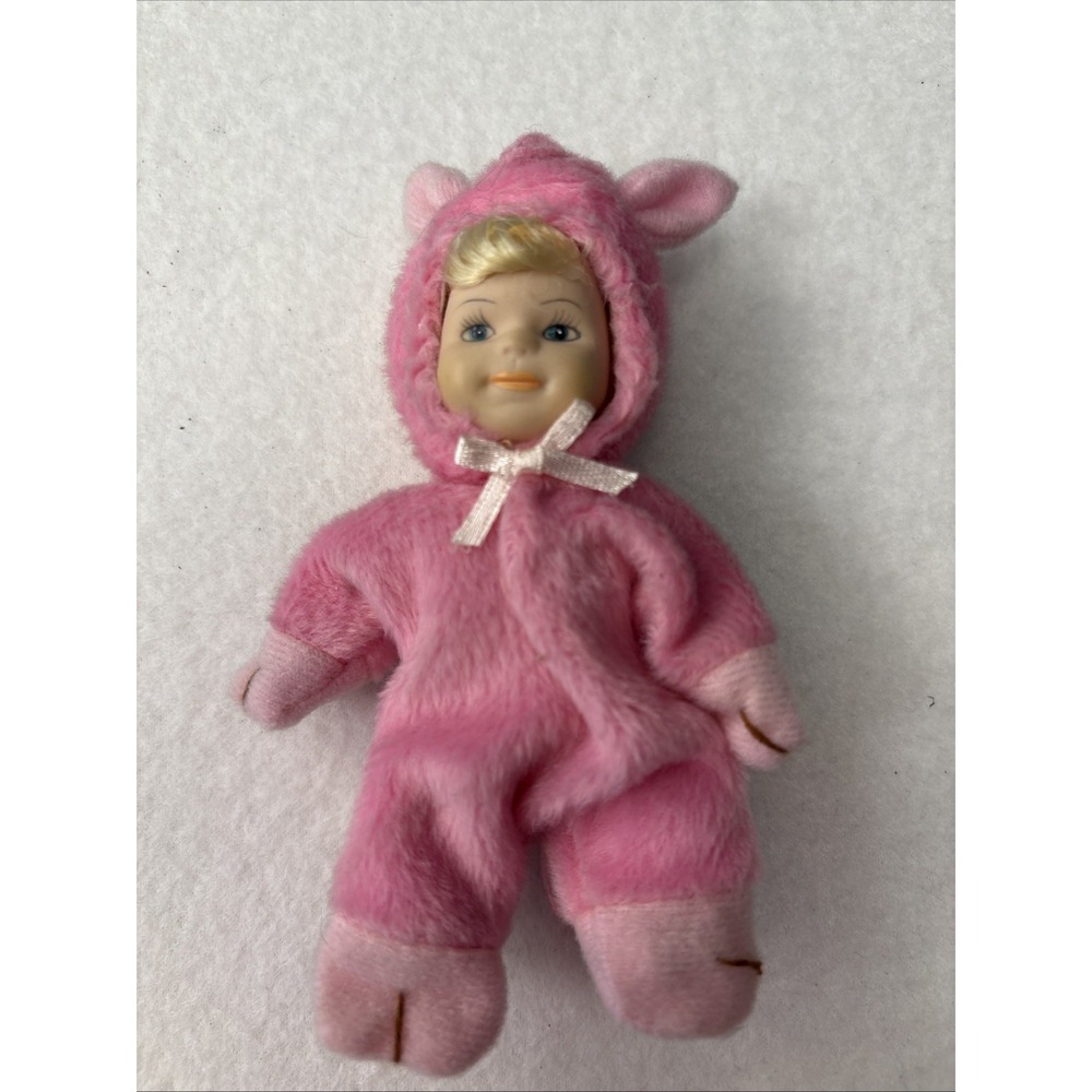 Vintage  4" Porcelain Doll Little‎ Pig Costume Blonde Hair Baby